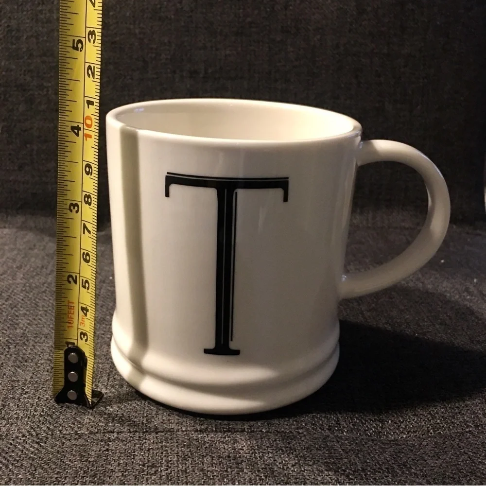 “T” Initial Coffee Mug, White, Black, 15 oz